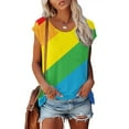 thumbnail image 2 of EQWLJWE Hauts d'Été pour Femmes Hauts pour Femmes Liquidation Mode Femmes Mode Manches Courtes Col Rond T-shirt Imprimé Blouse Hauts Amples, 2 of 6