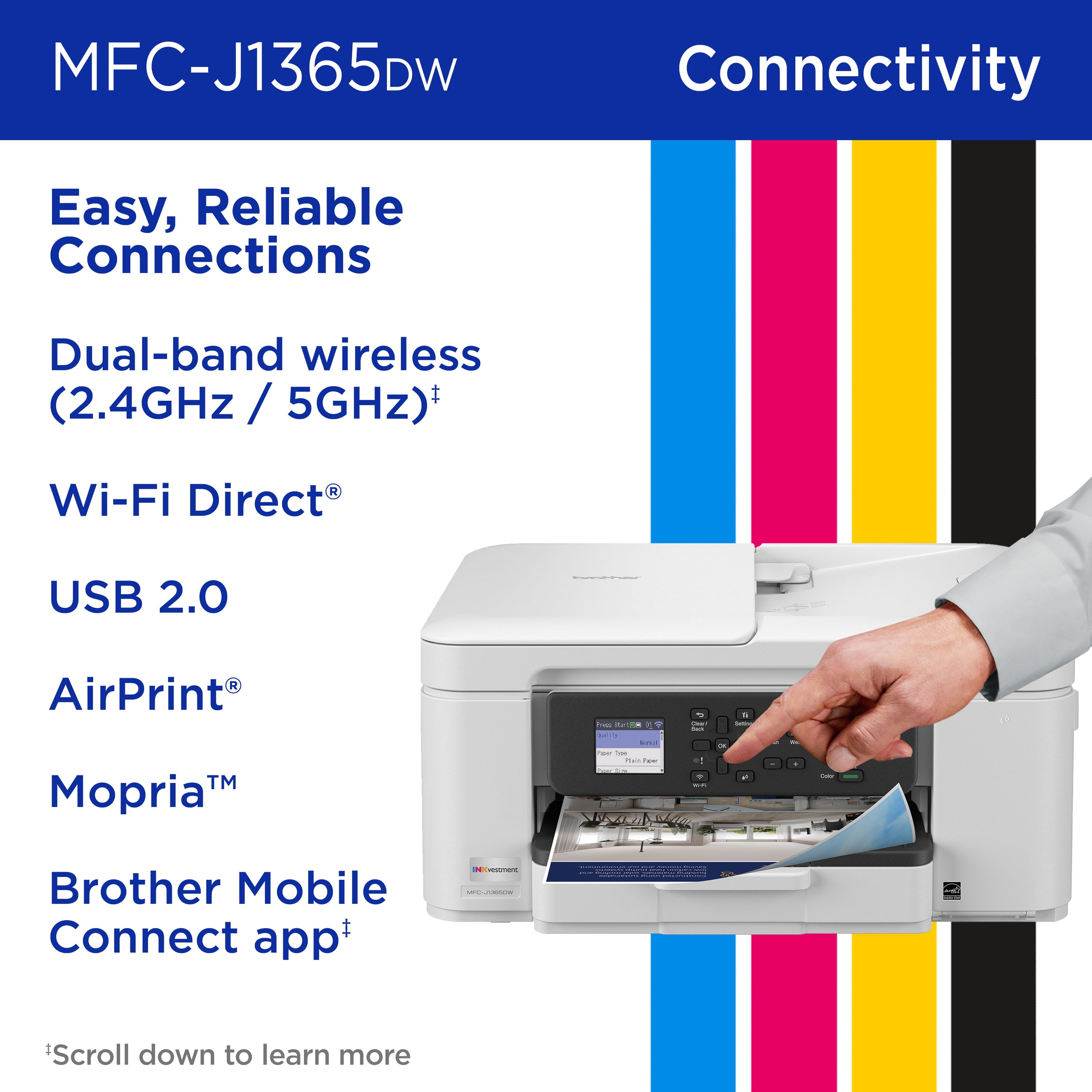 Brother INKvestment 1365 MFC-J1365DW Wireless Color Inkjet All-in-One Printer with Automatic Duplex Printing and 1.8” Color Display
