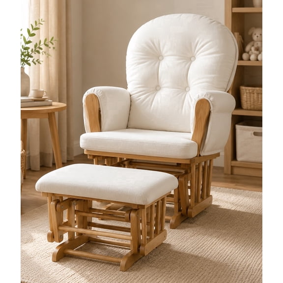Suite Bebe Mason Wooden Glider & Ottoman in Poetic Natural Wood Finish and Beige Fabric