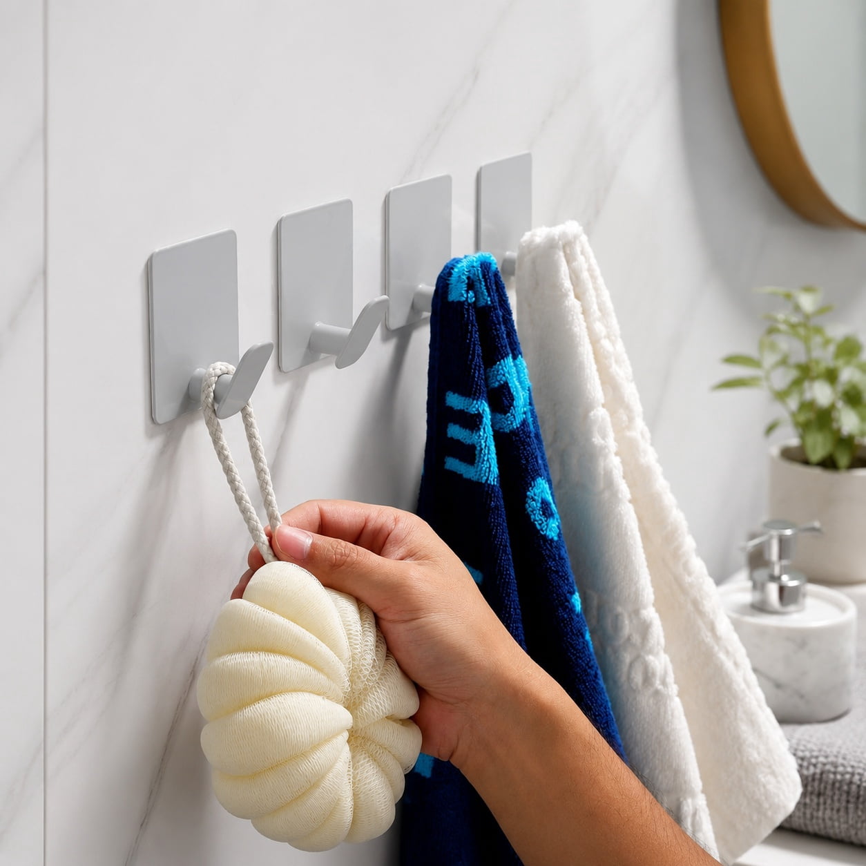 Bath Towel Hooks 6-Pack – Matte Stainless Steel Black, Self-Adhesive Wall Hooks, 3kg Capacity, No-Drill For Bathroom, Kitchen, And RV