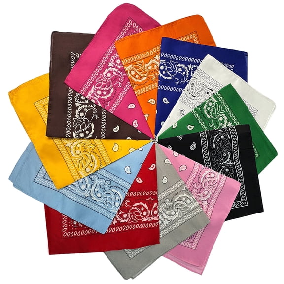 WOOMER 12 Pcs Bandanas Multi-Purpose Bandanas Paisley Cowboy Polyester Headbands 22x22 inch