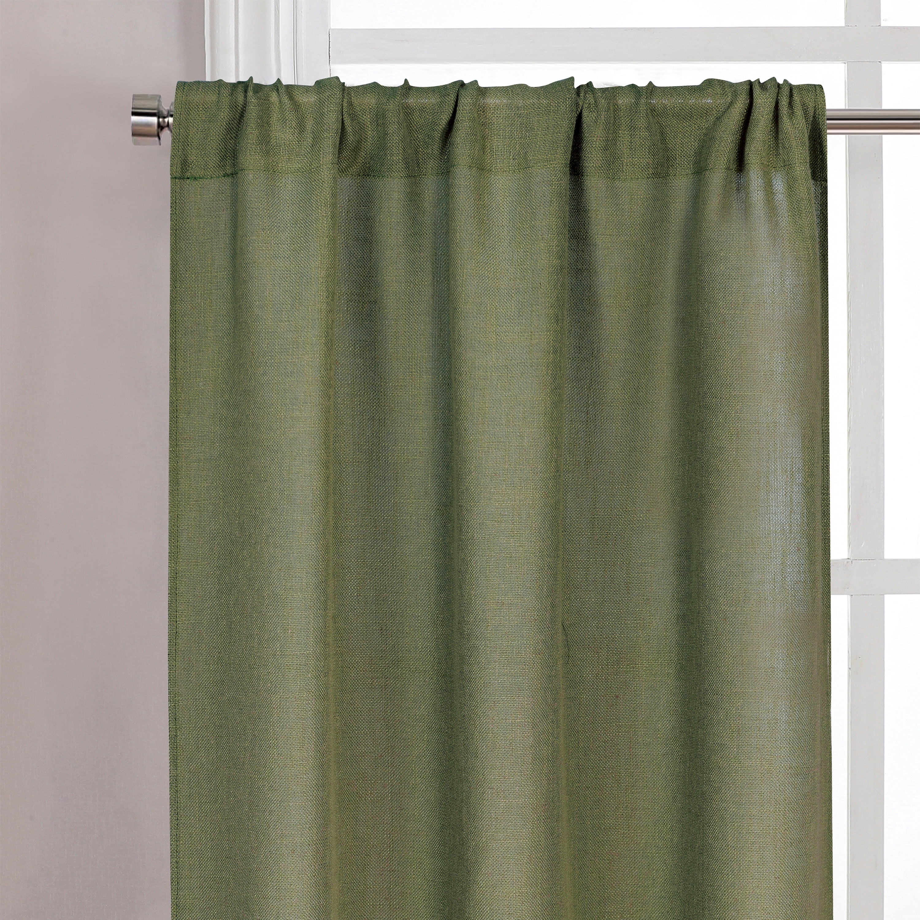 Better Homes & Gardens Linen Blend Light Filtering Rod Pocket Kitchen Curtain Tier and Valance, Set of 3, Dark Cilantro, 60 W x 36 L