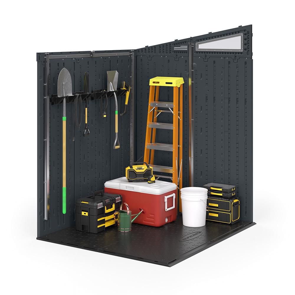 Suncast 6 x 5 ft Modernist Resin Storage Shed – Steel-Reinforced Outdoor Structure with 200 Cu. ft. Capacity - Cyberspace/Dove Gray