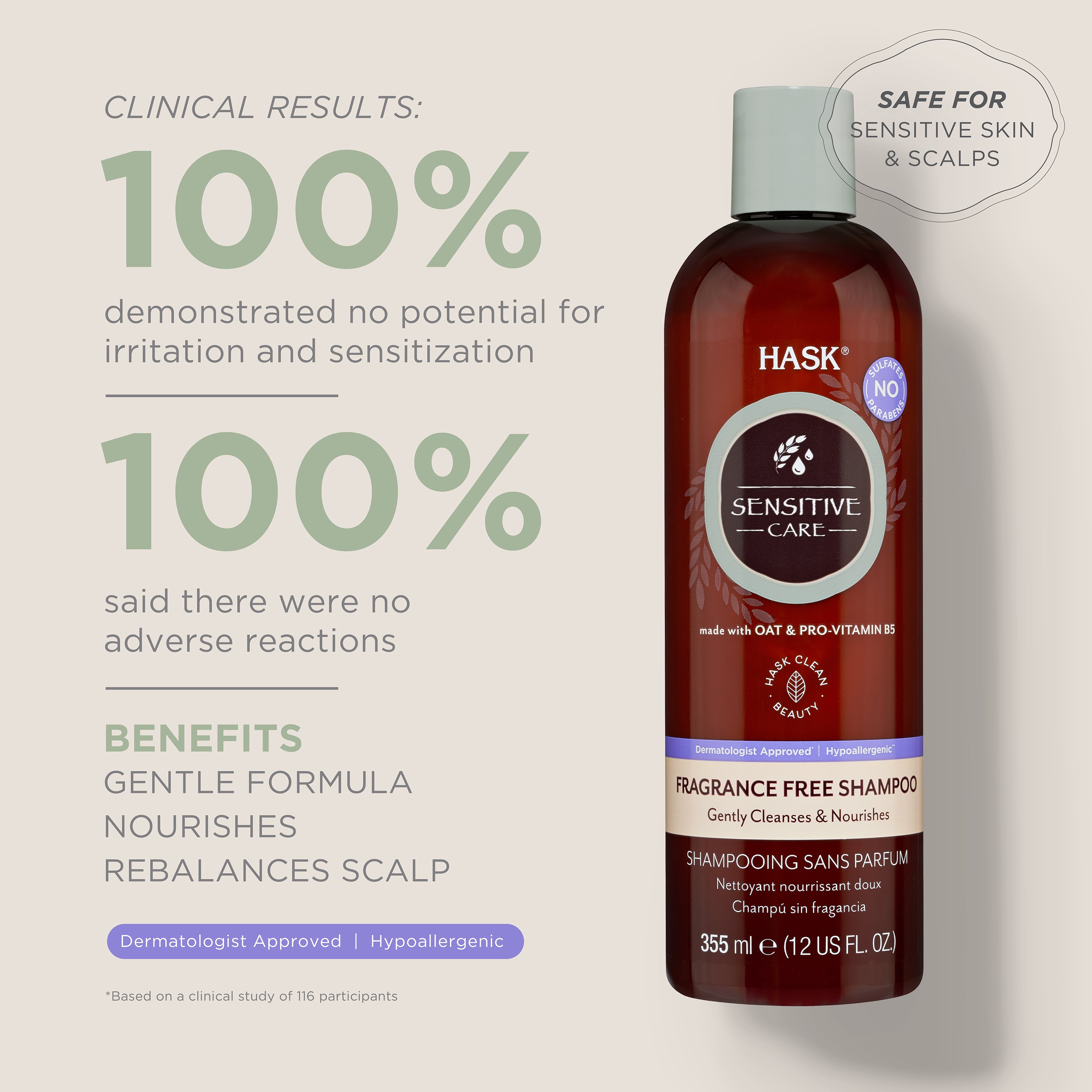 Hask Sensitive Care Fragrance Free Shampoo, 12 fl oz