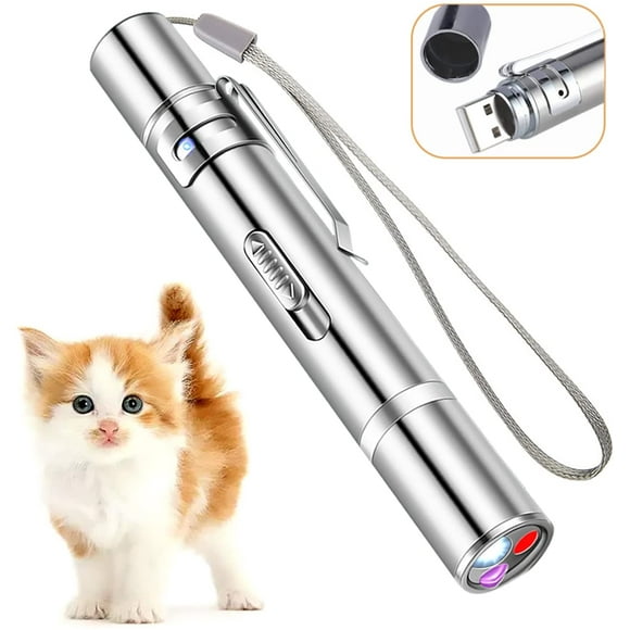 Laser Pointer, USB Rechargeable, Red Laser Light for Cats with 5 Switchable Patterns, Blue Light and Flashlight, Interactive Toy for Indoor Cats, Kittens and Dogs to Chase