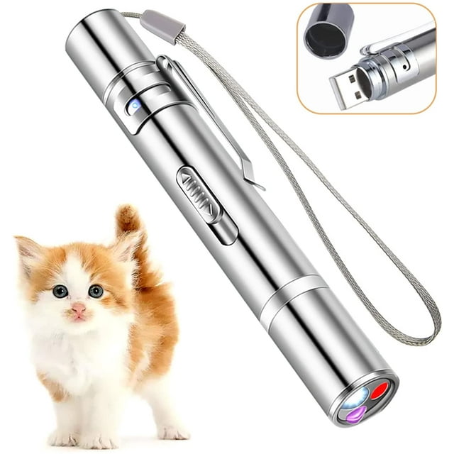 Laser Pointer, USB Rechargeable, Red Laser Light for Cats with 5 Switchable Patterns, Blue Light and Flashlight, Interactive Toy for Indoor Cats, Kittens and Dogs to Chase