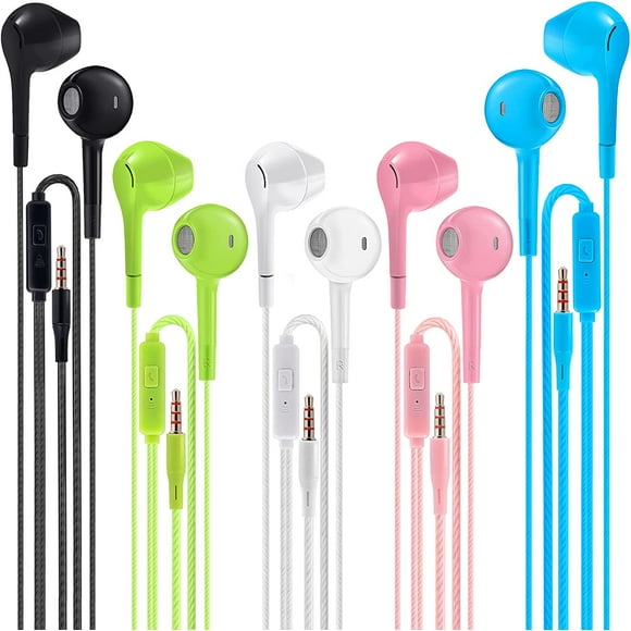 Earbuds Headphones with Microphone Pack of 5, Noise Isolating Wired Earbuds, Earphones with Powerful Heavy Bass Stereo, Compatible with Android, Phone, Laptops, MP3 and Most 3.5mm Interface