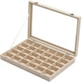 thumbnail image 5 of Sky Piea 30 Grid Velvet Glass Jewelry Box Jewellery Organiser Earring Ring Storage Holder Case Box (Beige), 5 of 5