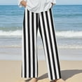 thumbnail image 2 of Outfmvch Cotton Linen Pants for Women Pinstripe Long Palazzo Trousers Slant Pockets Summer Wide Leg Elastic Straight Leg Pull On Pants Fashion Wide Leg Stripe Gingham Pants Women Black S-3XL, 2 of 5