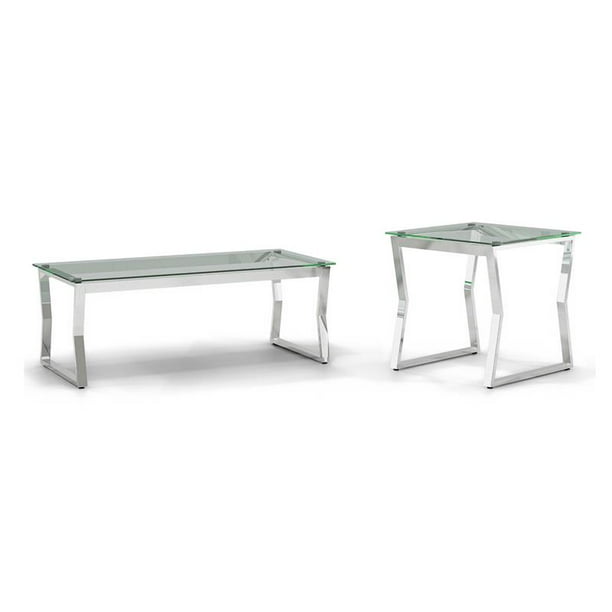 Furniture Of America Syann Glass Top 2 Piece Coffee Table Set In Chrome Walmart Com Walmart Com