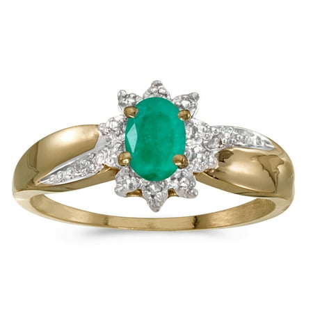 Yellow Gold Chatham Emerald Ring - 10k Yellow Gold Oval Emerald And Diamond Ring