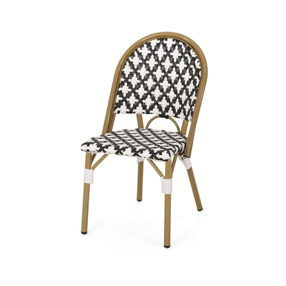 Jordy Outdoor French Bistro Chair, Set of 2, Black, White, and Bamboo Finish