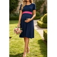thumbnail image 3 of Women's Summer Maternity Dress Short Sleeve Pleated Waist Dress with Pockets, 3 of 5