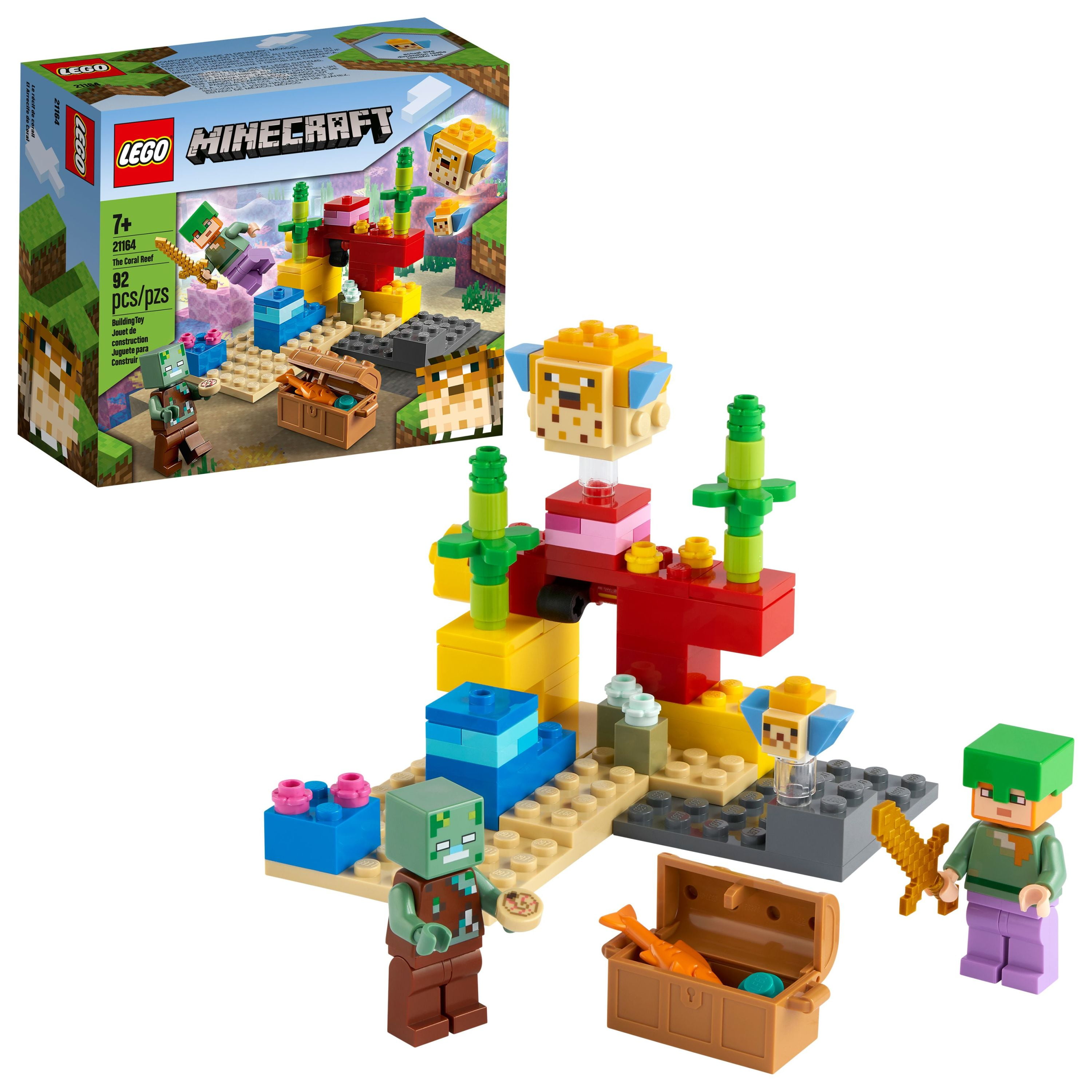 LEGO Minecraft The Coral Reef 21164 Building Toy with Alex, 2 Brick-Built Puffer Fish Animal Figures and Drowned Zombie Figure, Gifts for Kids, Boys & Girls Walmart.com