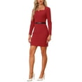 thumbnail image 4 of INSPIRE CHIC Elegant Office Dress for Women's Sweetheart Neck Belted Bodycon Pencil Dress XS Red, 4 of 6
