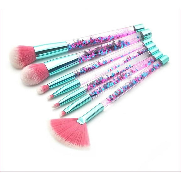 Glitter Makeup Brushes Set for Girls , Sparkle 7pc Foundation Brush with Lip Eye shadow Eyebrow Blush Powder Fan Eye Blender Brush in Set