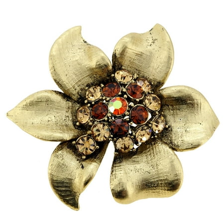 Golden Vintage Brooch - Vintage Style Crystal Golden Flower Pin Brooch