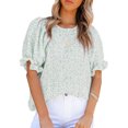 thumbnail image 1 of Estrela Camiseta casual de verano con estampado floral y mangas cortas abullonadas con cuello redondo para uso diario Verde L, 1 of 4