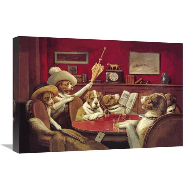 Home Decor Art Quality Canvas Print,Oil Painting Two People Poker Game  16x24 