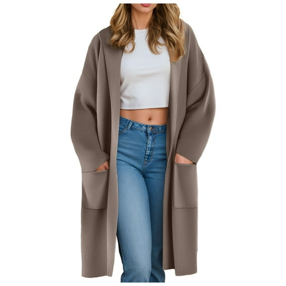 felwors Cardigan for Women Women's Autumn and Winter Solid Color Fashionable Thin Lapel Long Woolen Fall Outfits Bronze, XL
