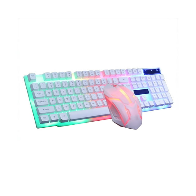 2 Pcs/ensemble GTX300 Clavier Souris Filaire Rétroéclairé Coloré Ensemble de Claviers de Jeu en Plastique pour Ordinateur - Blanc