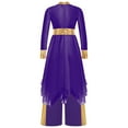 thumbnail image 4 of Doomiva Kids Girls Praise Dance Swing Dress Metallic Gold Asymmetric Liturgical Tunic with Worship Wide Leg Pants Purple 6, 4 of 5