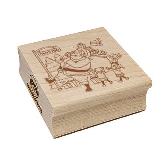 Santa Claus and Elves Loading Gifts into Bag Square Rubber Stamp Stamping Scrapbooking Crafting - Small 1.25in