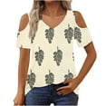 thumbnail image 2 of Jamicy Shirts for Women Gift for Women Summer Women Cold Shoulder Tops Casual Loose Hollow Out Short Sleeve T Shirt V Neck Tops Blouses, 2 of 7