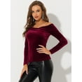 thumbnail image 3 of DARING DIVA Women's Cocktail Long Sleeve Off-Shoulder Velvet Tops 3XL Burgundy, 3 of 5