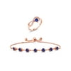 Gem Stone King 3.12 Ct Blue Created Sapphire 18K Rose Gold Plated Silver Ring Bracelet Set