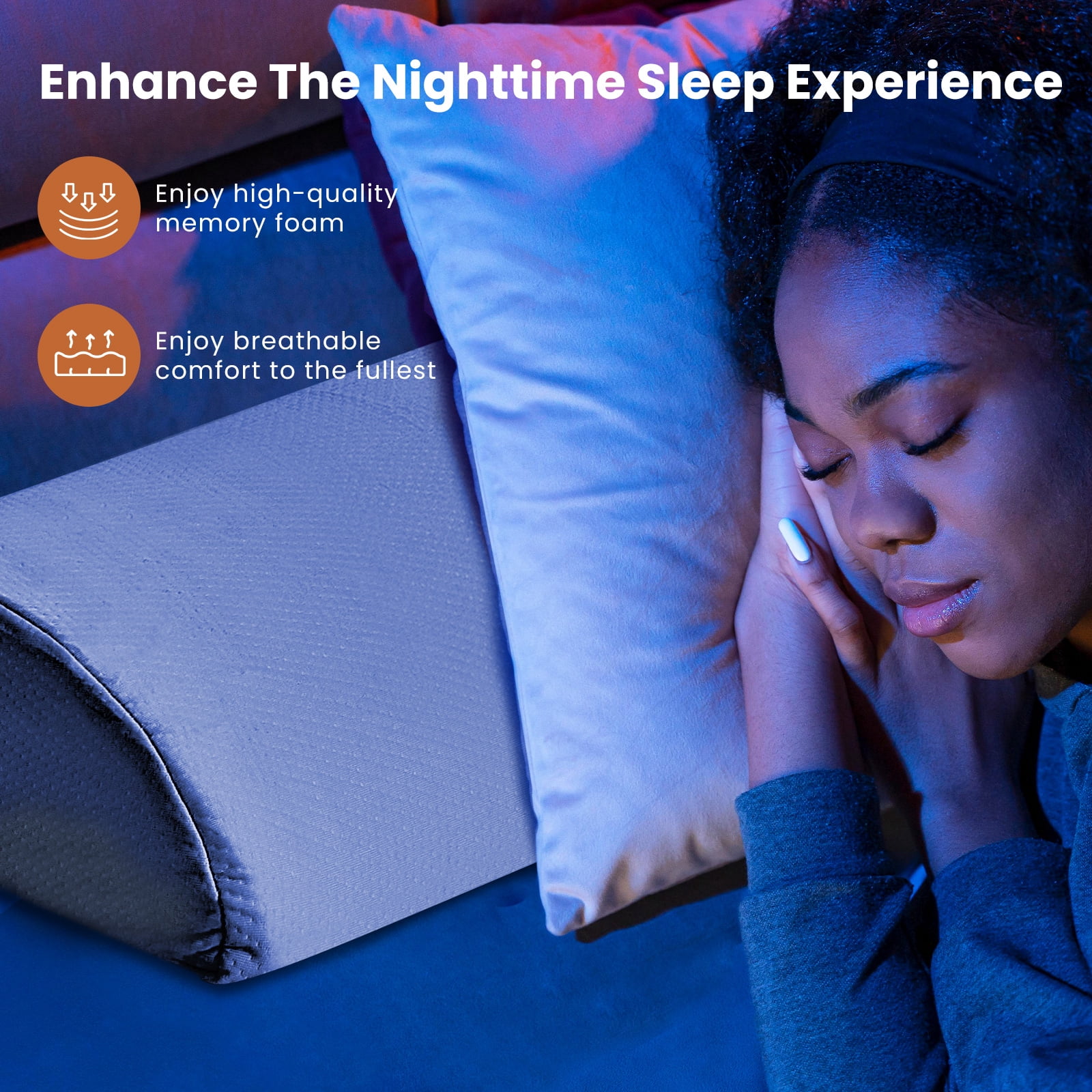 CONCETTA Headboard Gap Filler Pillow - High-Density Foam Wedge for Mattress-to-Headboard Space, with Storage Pocket & Removable Cover, King