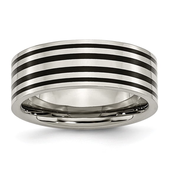 Titanium Black Enamel Flat 8mm Polished Band Ring - Size 7