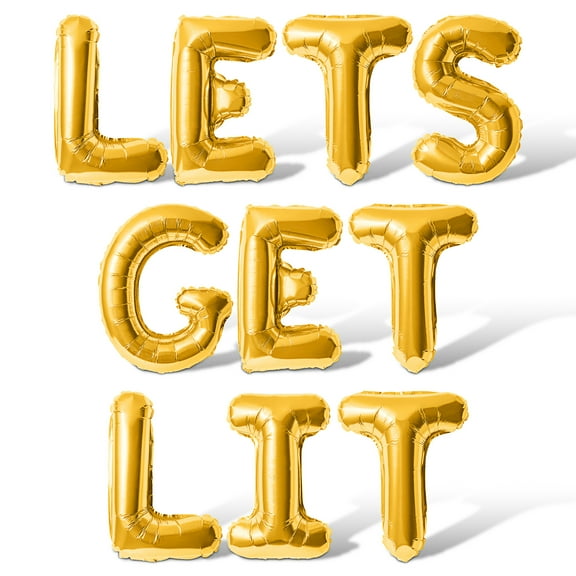 Letter Balloons - LETS GET LIT 16" Inch Alphabet Letters Foil Mylar Balloon Bachelorette or Bridal Shower Party Banner (Gold)
