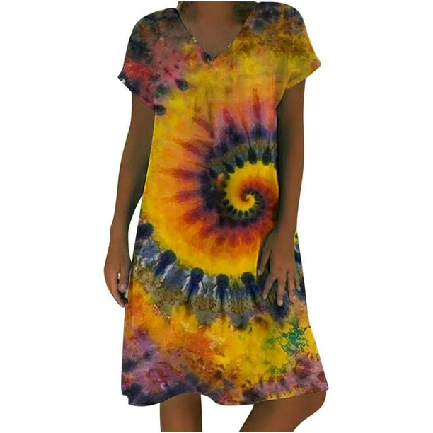 Vestido holgado de manga corta con cuello en V suelto informal para mujer Pompotops ghjkhdj10991