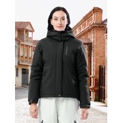 CAMEL Women's Ski Jackets Waterproof Fleece Jakcet Warm Hooded Windproof Winter Snow Outerwear Coats Black