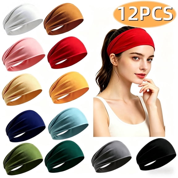 Women's Headbands Head Bands No Slip Fashion for Women's Headbands Elastic Hair Bands Workout Running Turban Head Bands 12 Pack