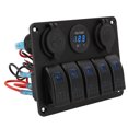 thumbnail image 1 of 5 Gang Voltmeter Rocker Switch Panel, Blue LED Lighted with Dual USB  Socket, Aluminum Alloy Marine Waterproof Toggle Switch Panel for Boat Car Truck RV, 1 of 7