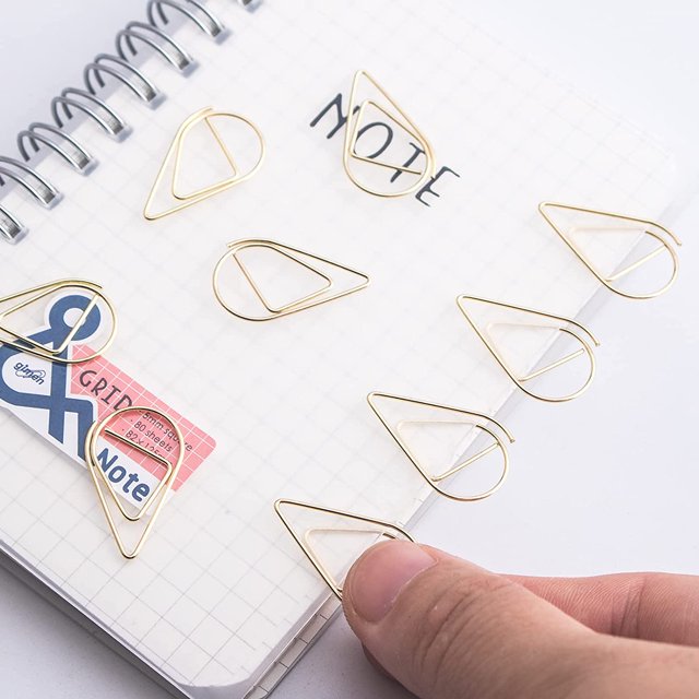 100 Pieces Gold Small Paper Clips Stainless Steel Drop-Shaped Wire 1inch