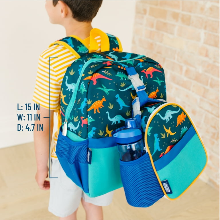 Wildkin 17-inch Kids Backpack for Boys & Girls, Elementary Travel School (Jurassic Dinosaurs Blue)