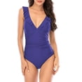 thumbnail image 4 of Toystoory Traje de baño ajustado con volantes sexy para mujer Traje de baño con cuello en V profundo Ahueca hacia fuera sin espalda Ropa de Traje de baño azul L, 4 of 5