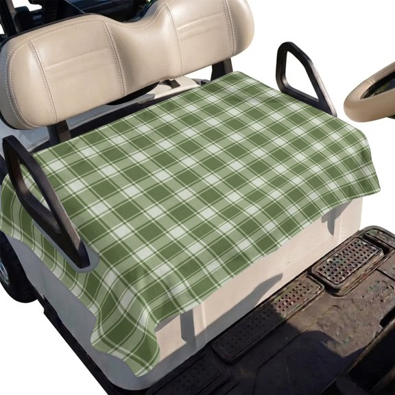 Golf Cart Seat Cover Green Buffalo Plaid Club Car Golf Cart Seat Covers Soft Absorbent Golfcart Towel Blanket Weave Checked Lines Golf Seat Covers for Cart Decor Fits 2 & 4 Passenger 51"x31"