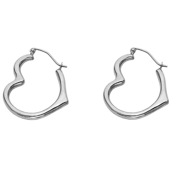 14k White Gold Angled Hollow Love Heart Earrings 13x15mm Stud Earring for Women - .5 Grams