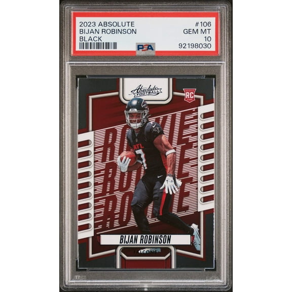 Graded 2023 Panini Absolute Bijan Robinson #106 Black Rookie RC Football Card PSA 10 Gem Mint