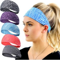 5pcs Workout Headbands for Women, Moisture Wicking Sport Sweatbands, Soft Elastic Non Slip Yoga Hairbands, Comfortable Athletic Hair Bands for Fitness Running Exercise
