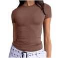 thumbnail image 3 of Women's Short Sleeve Crewneck Pullover T-Shirt Tops Blouses Solid Color Casual Daily Wear Loungewear Streetwear Fashion Essential Gift for Women | Aestivo,Coffee M, 3 of 9
