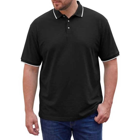 DARING DIVA Men's Big & Tall Shirts Casual Short Sleeve Color Block Polo Shirt XL Black