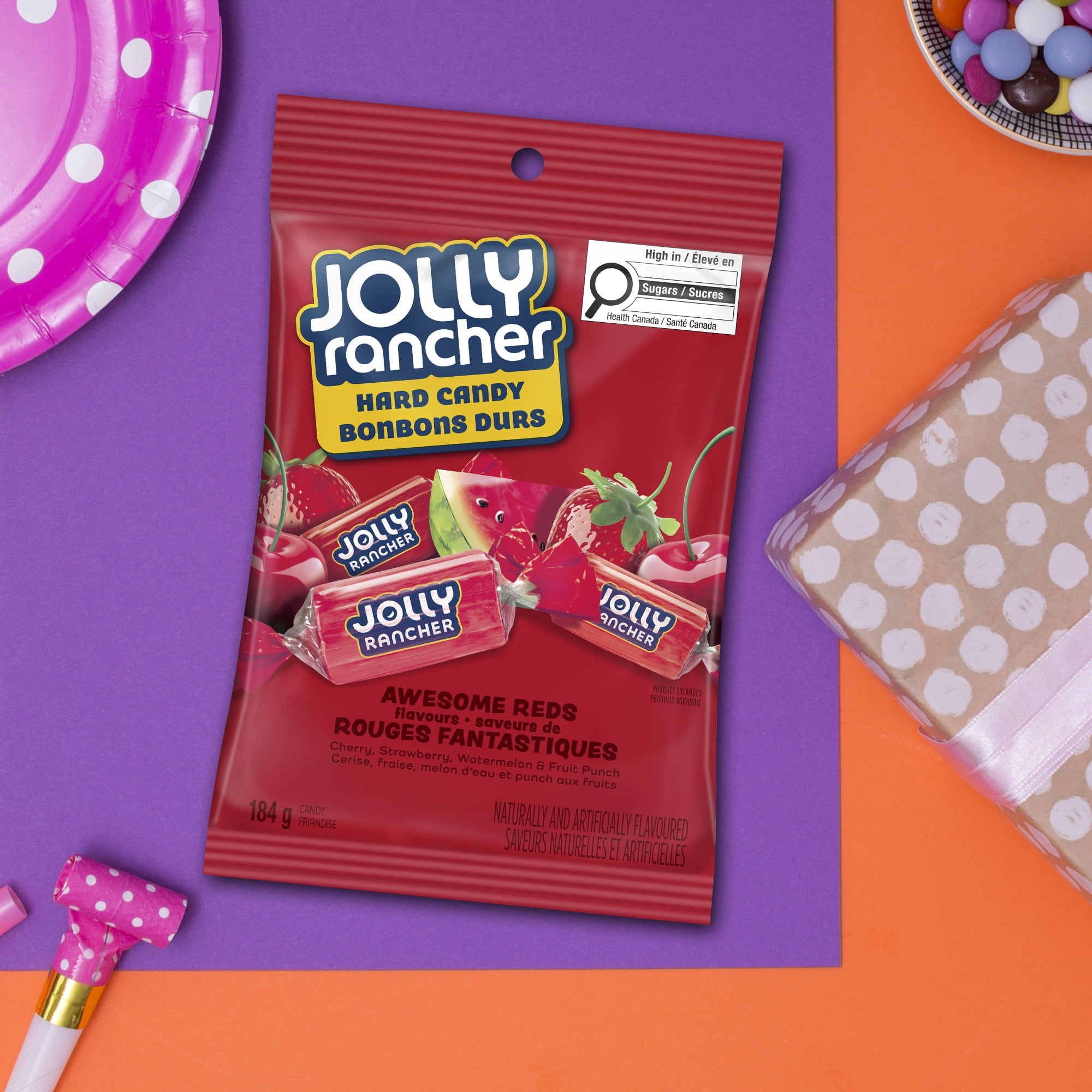 JOLLY RANCHER Bonbons durs rouges fantastiques, cerise, fraise, melon d’eau et punch aux fruits, 184 g