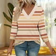 thumbnail image 5 of Women's Color-Block Striped T-Shirt Casual Basic Long-Sleeve V-Neck Shirt Tops, 5 of 7
