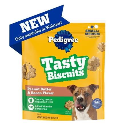 Pedigree Small/Medium Tasty Biscuits Peanut Butter & Bacon Flavor Dog Treats, 64 oz Bag