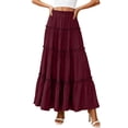 thumbnail image 5 of Girls Skirt Solid Boho Casual Tiered High Waist A Line Flowy Long Skirt - Elastic Waist Maxi Skirt Ruffle Long Skirt with Drawstring Casual Skirt - Summer Swing Ankle Length Skirts Wine S, 5 of 9